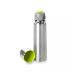 Termo mini líquidos acero inoxidable 150ml Ibili 753802 con acabado pulido y tapa de color verde.