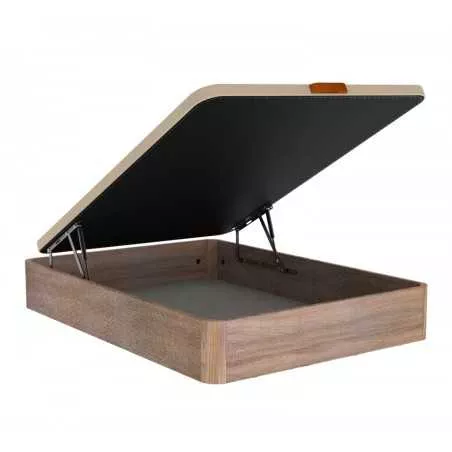 Canapé abatible 150x190 Carpem de madera con tapa 3D y gran capacidad de almacenamiento, diseño moderno en color natural.