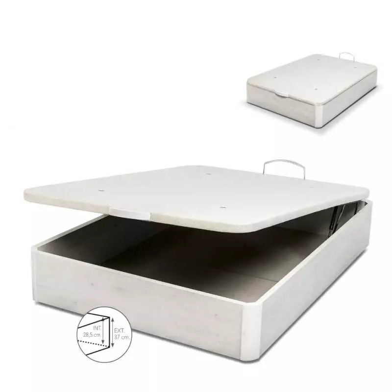 Canapé abatible 150x190 Carpem gran capacidad tapa 3D Gallegas en color blanco, diseño moderno y práctico con gran espacio de al