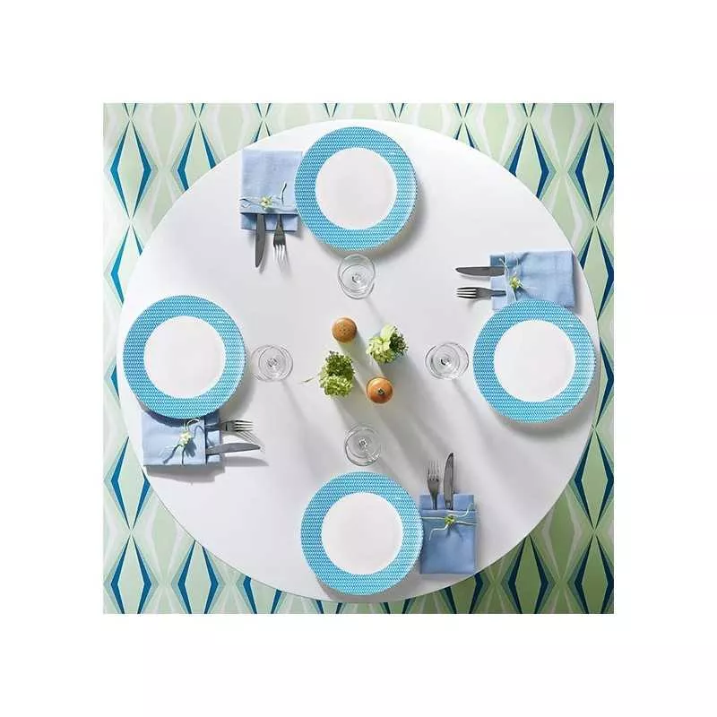 VAJILLA 18 P DIANA ARCOPAL 9307867 de cerámica blanca con diseño azul y acabado brillante, incluye platos y tazas.
