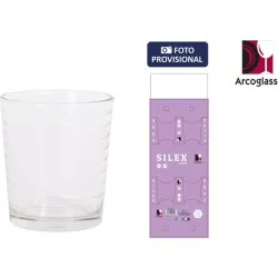 VASO 360 CC SILEX AROS transparente de vidrio con diseño acanalado y acabado pulido ideal para bebidas.