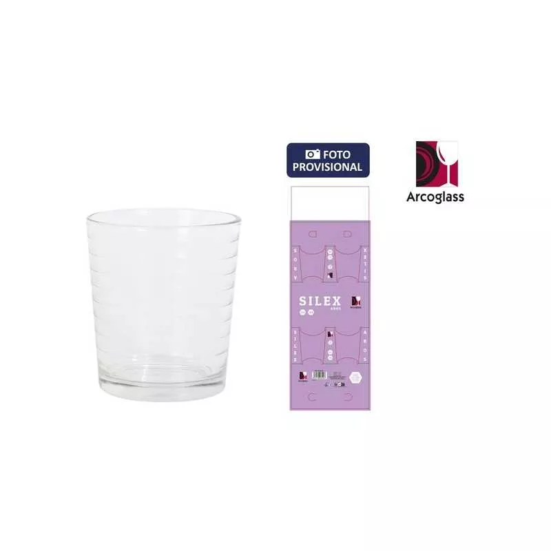 VASO 360 CC SILEX AROS transparente de vidrio con diseño acanalado y acabado pulido ideal para bebidas.