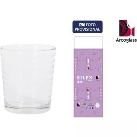 VASO 360 CC SILEX AROS transparente de vidrio con diseño acanalado y acabado pulido ideal para bebidas.