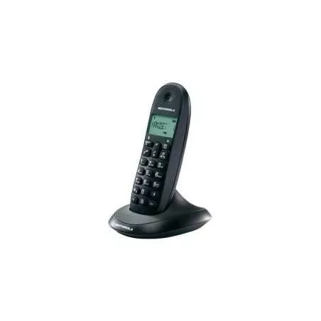 Teléfono Motorola Negro C1001LB con diseño ergonómico, pantalla LCD y teclas grandes para fácil marcación.