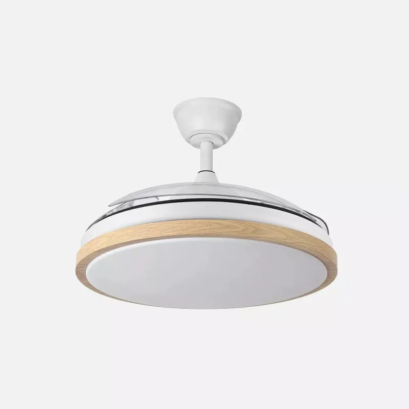 Ventilador techo Fabrilamp Evros 132cm DC LED 24W 6 velocidades blanco con acabado de madera y diseño moderno y elegante