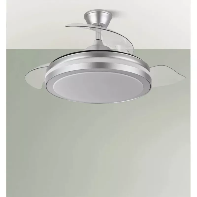 Ventilador techo Fabrilamp Esparta 107cm DC LED 59W en acabado plateado con 6 velocidades y diseño moderno y funcional