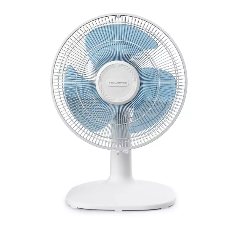 Ventilador sobremesa Rowenta VU2330F2 30cm 35W 3 velocidades en color blanco y azul con diseño moderno y 3 opciones de velocidad