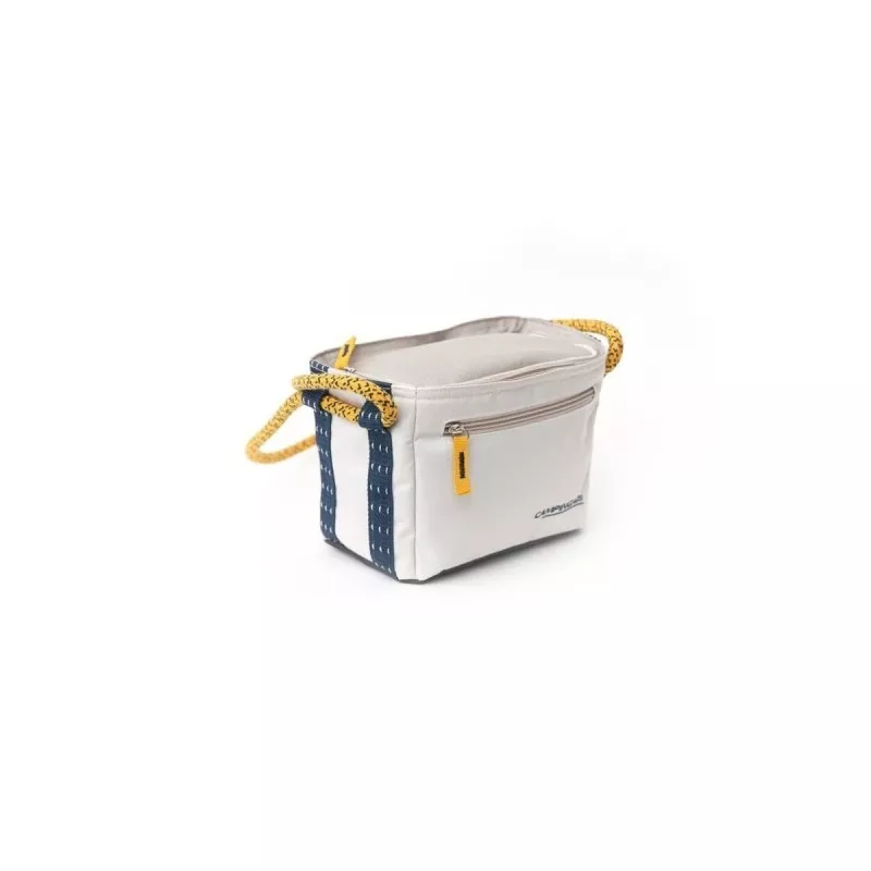 Bolsa térmica Campingaz 38326 Jasmin Box 3L en color blanco con asas amarillas y diseño compacto ideal para camping.