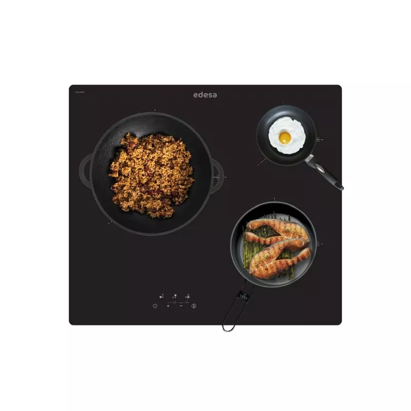 Placa vitrocerámica Edesa EVT-6328 R/A 3 zonas - 59 cm color negro con diseño plano y superficie de cristal vitrocerámico