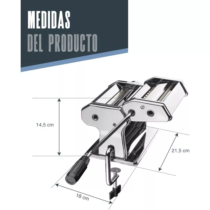 LAMINADOR PASTA LACOR RFª 60390 de acero inoxidable con rodillos ajustables y diseño compacto ideal para cocina