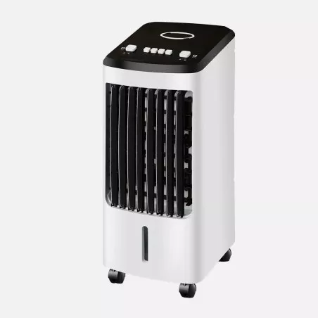 Climatizador evaporativo Fabrilamp Impala 80W 3V 4L blanco con diseño compacto y ruedas para fácil movilidad.