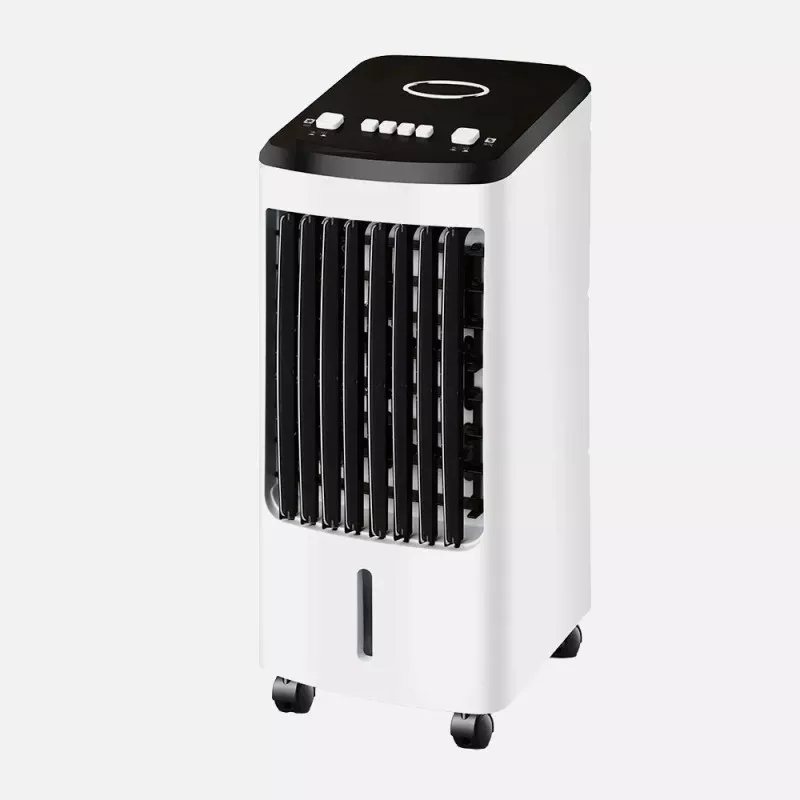 Climatizador evaporativo Fabrilamp Remolino 80W 3V en color blanco con diseño moderno y portátil, ideal para espacios pequeños.