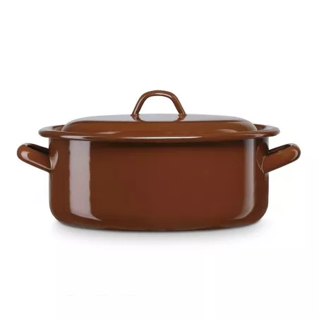 Cacerola La Estrella 30 cm 8 L acero esmaltado color marrón con tapa y asas ergonómicas para fácil manejo