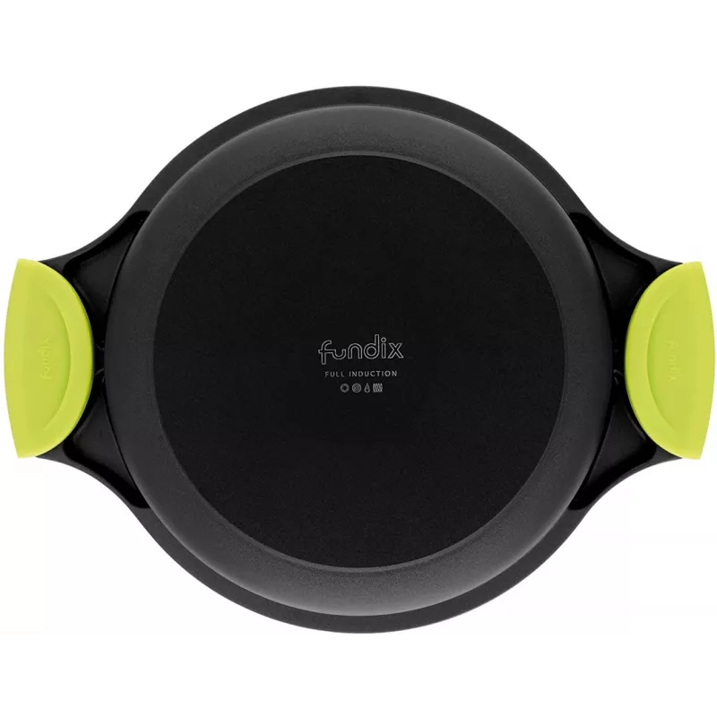 Cacerola baja Fundix 28 cm de aluminio fundido inducción con asas verdes y acabado antiadherente