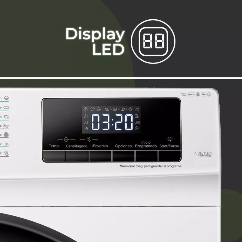 Lavadora-secadora Aspes ALS96400AIDVB 9/6 kg blanca con carga frontal y pantalla LED digital para programación.