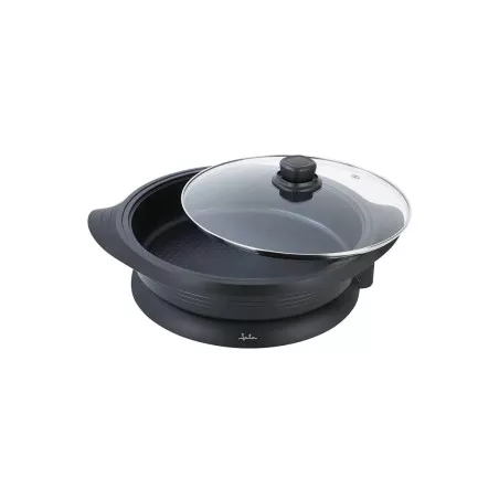 Cacerola eléctrica Jata PE640 34 cm 1600 W antiadherente negra con tapa de vidrio y diseño funcional.
