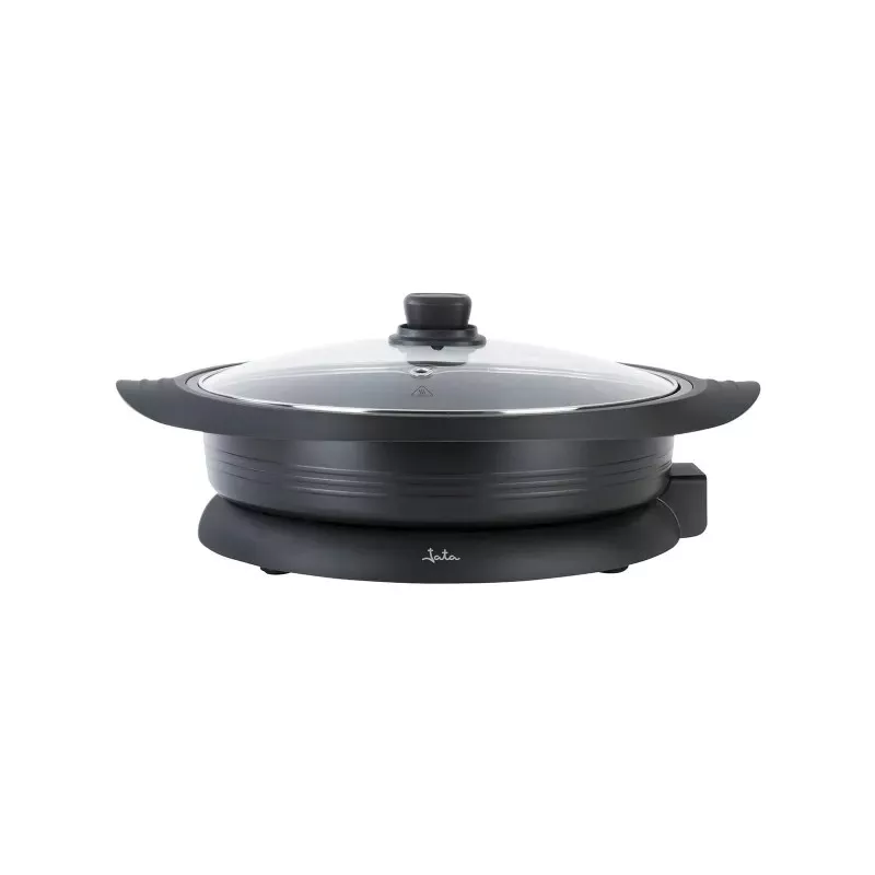 Cacerola eléctrica Jata PE640 34 cm 1600 W antiadherente negro con tapa de vidrio y diseño ovalado