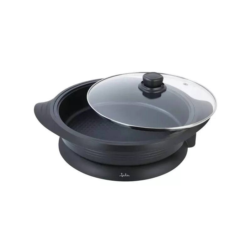 Cacerola eléctrica Jata PE640 34 cm 1600 W antiadherente negra con tapa de vidrio y diseño moderno