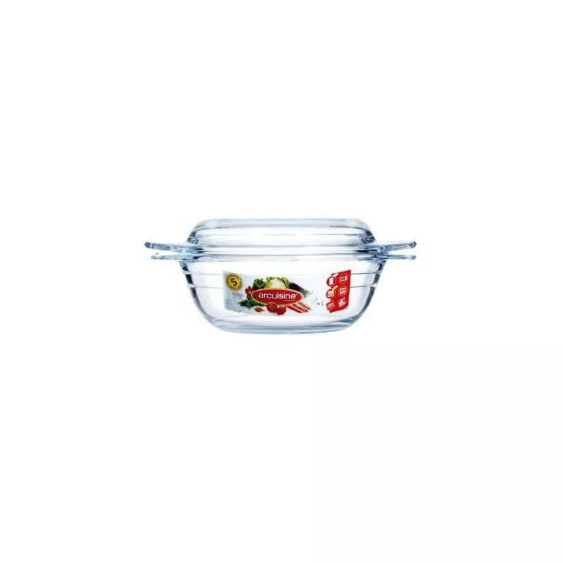 Cacerola Arcuisine 2,3 L de vidrio borosilicato transparente apta para horno y resistente a temperaturas altas