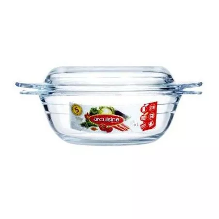 Cacerola Arcuisine 2,3 L de vidrio borosilicato transparente apta para horno y resistente a temperaturas altas