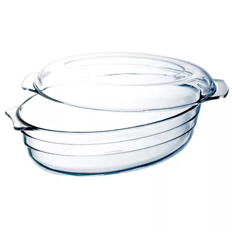 Cacerola oval Arcuisine 3 L + 1,1 L de vidrio horno, diseño transparente y resistente, ideal para cocinar y servir.