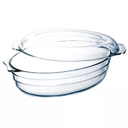 Cacerola oval Arcuisine 3 L + 1,1 L de vidrio horno, diseño transparente y resistente, ideal para cocinar y servir.
