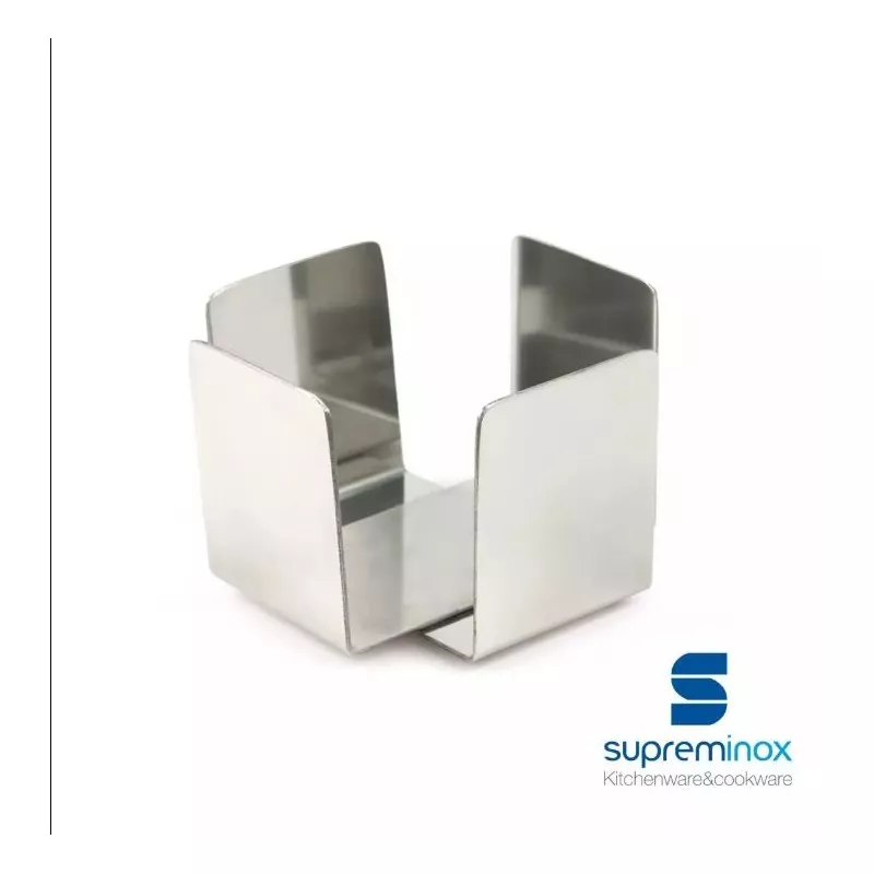 Servilletero mini acero inoxidable Supreminox 8064 con diseño cuadrado y acabado pulido para mesa moderna.