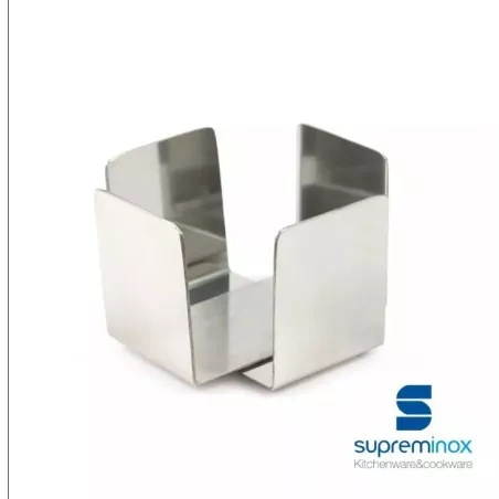 Servilletero mini acero inoxidable Supreminox 8064 con diseño cuadrado y acabado pulido para mesa moderna.