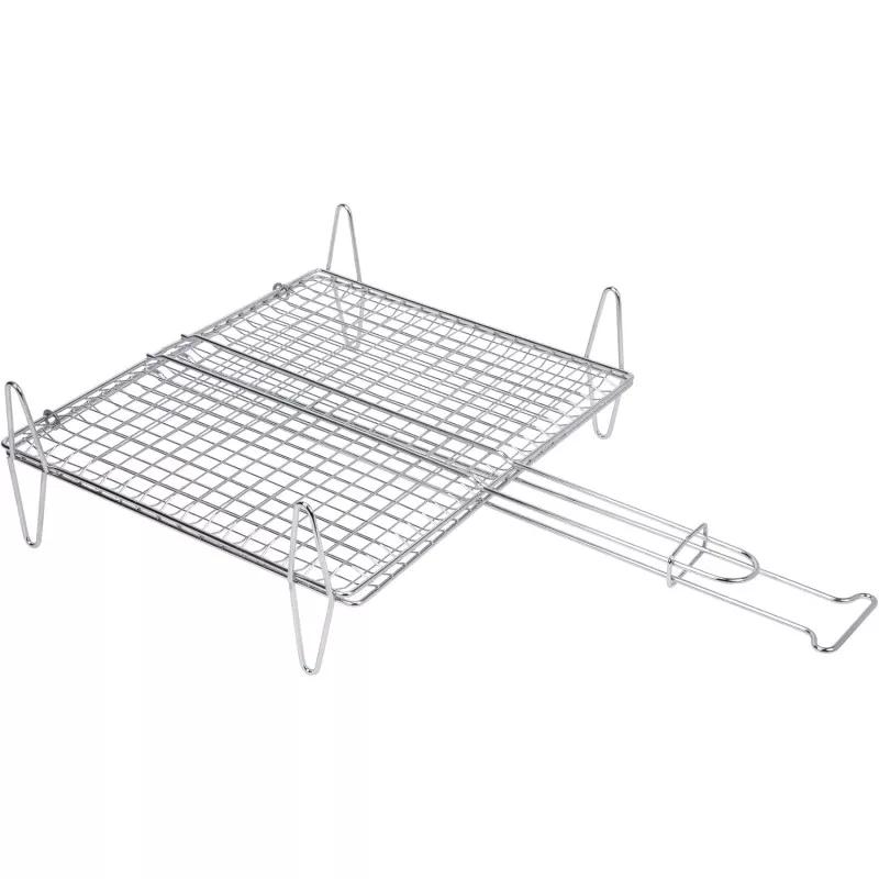 PARRILLA PESCADO 40*45 SAUVIC 02593 de acero inoxidable con diseño de malla, ideal para asados.