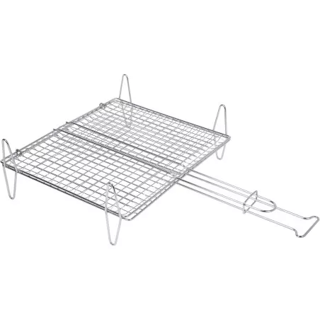 PARRILLA PESCADO 40*45 SAUVIC 02593 de acero inoxidable con diseño de malla, ideal para asados.