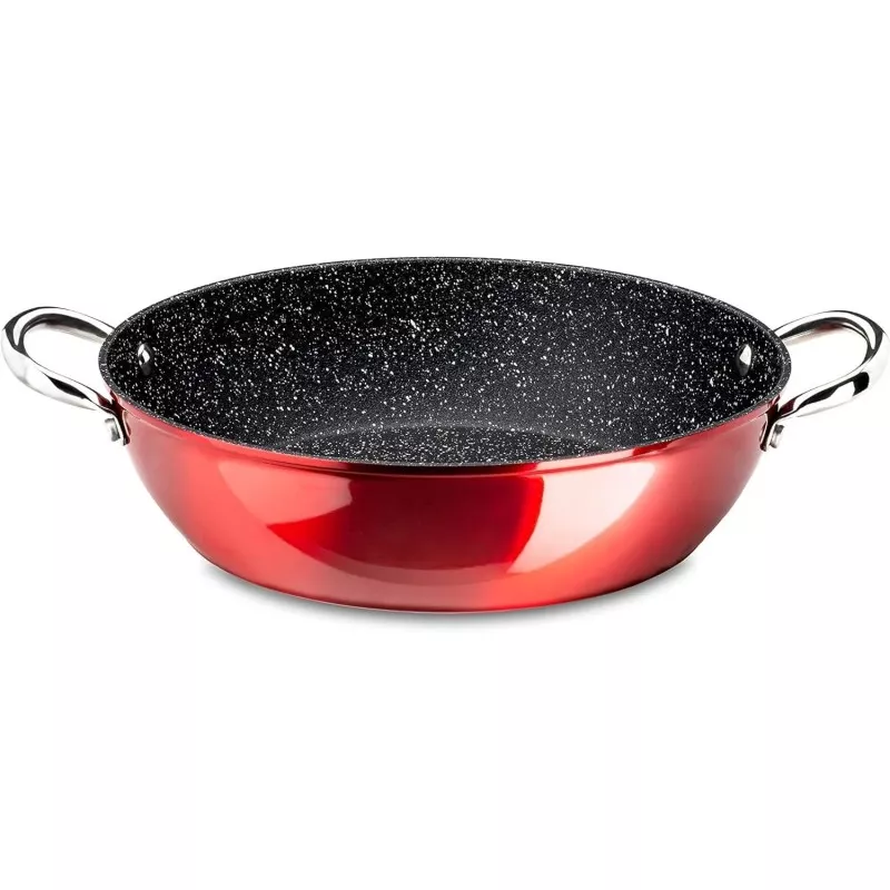 Cacerola Vier Red 28 cm de aluminio forjado inducción, color rojo brillante con antiadherente negro y asas de acero inoxidable