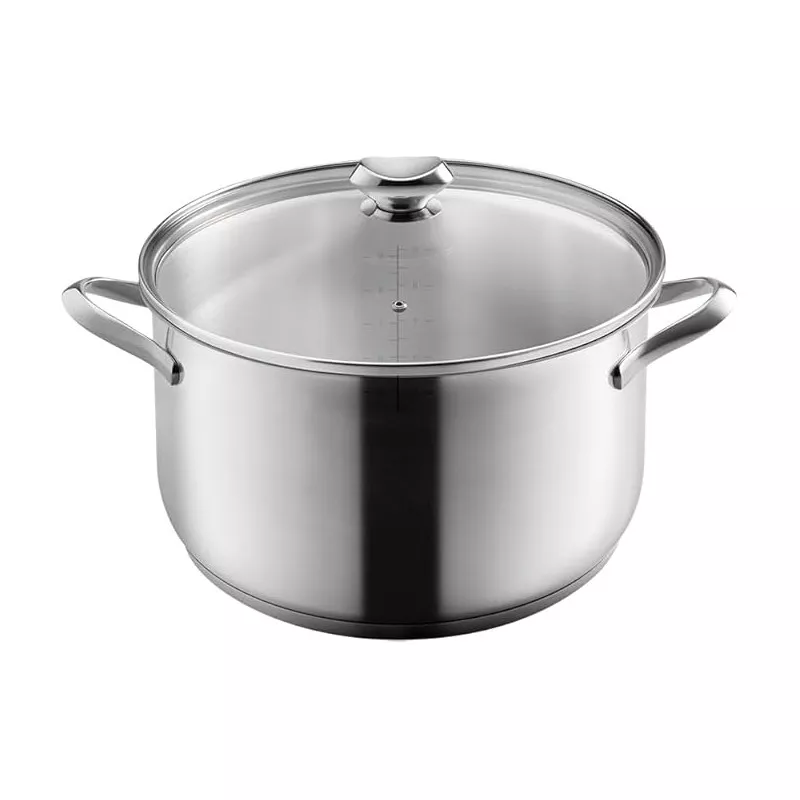 Cacerola alta Metaltex Icona 24 cm acero inoxidable con tapa, diseño elegante y acabado pulido.