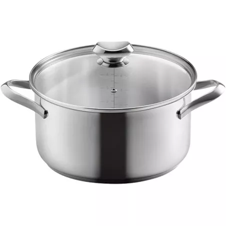 Cacerola baja Metaltex Icona 24 cm acero inoxidable de diseño elegante y acabado pulido, ideal para cocinar.