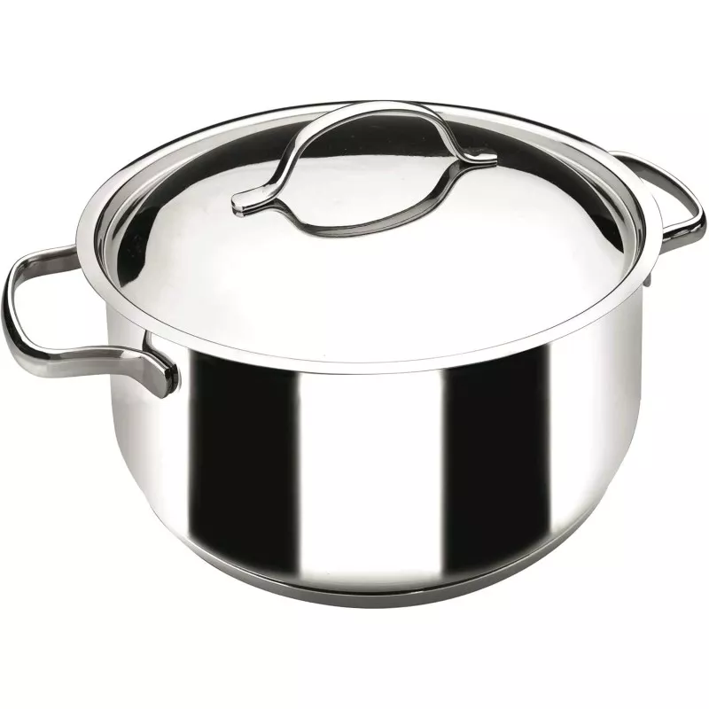 Cacerola Lacor Basic 16 cm acero inoxidable inducción con tapa y asas, diseño brillante y duradero.