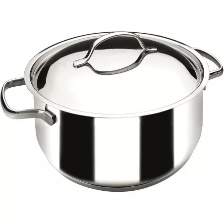 Cacerola Lacor Basic 16 cm acero inoxidable inducción con tapa y asas, diseño brillante y duradero.