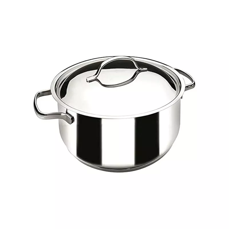 Cacerola Lacor Basic 20 cm acero inoxidable inducción con tapa y asas, diseño pulido y resistente al desgaste