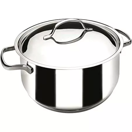 Cacerola Lacor Basic 20 cm acero inoxidable inducción con tapa y asas, diseño pulido y resistente al desgaste