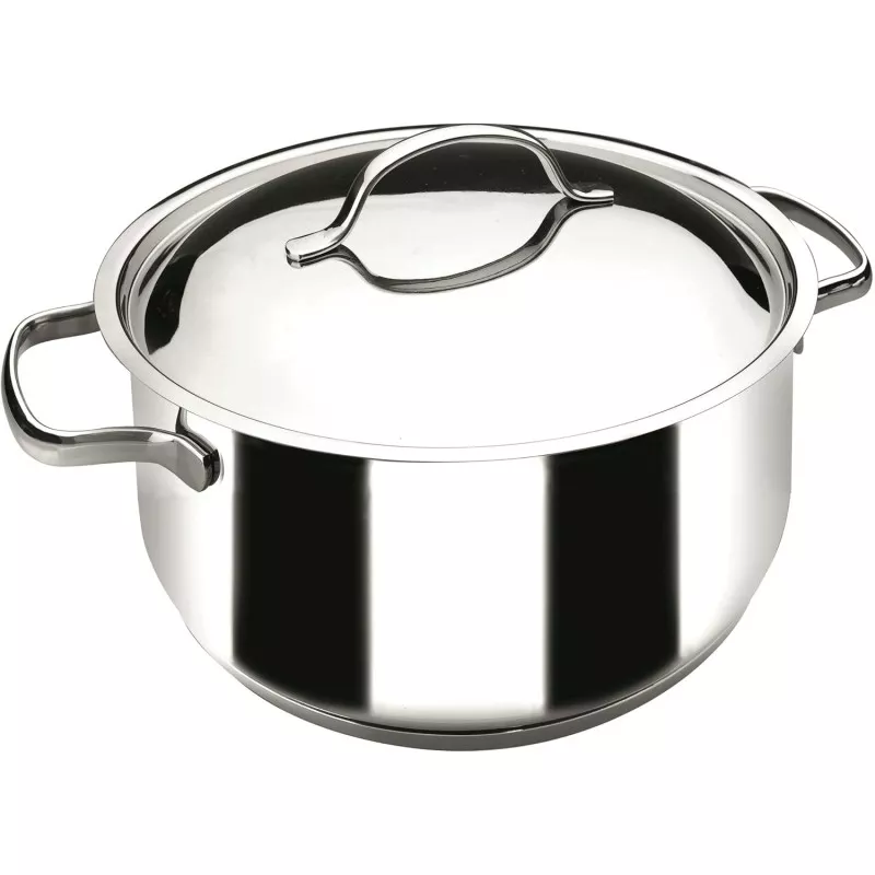 Cacerola Lacor Basic 24 cm acero inoxidable inducción con tapa de cristal y asas ergonómicas, acabado brillante