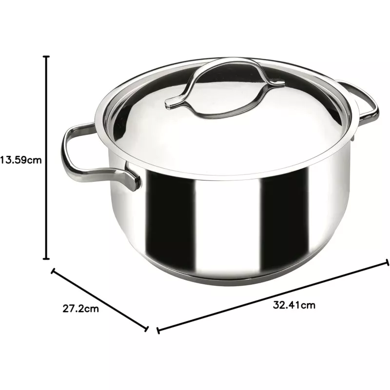Cacerola Lacor Basic 24 cm acero inoxidable inducción con tapa y asas, diseño moderno y resistente, acabado brillante.