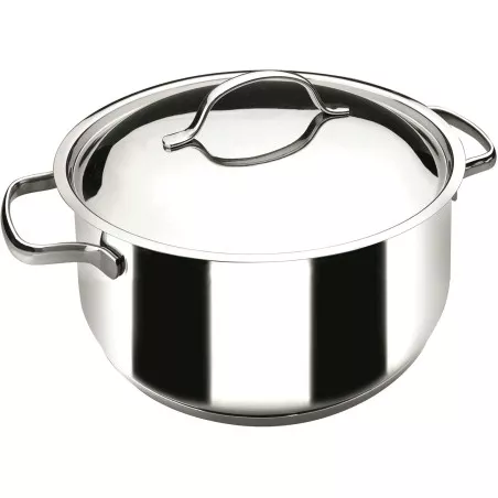Cacerola Lacor Basic 28 cm acero inoxidable inducción con tapa de vidrio y asas ergonómicas.