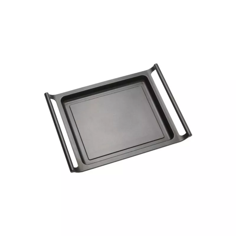 PARRILLA PLANA EFFICIENT 45 BRA de aluminio negra con asas, diseño rectangular y acabado antiadherente.