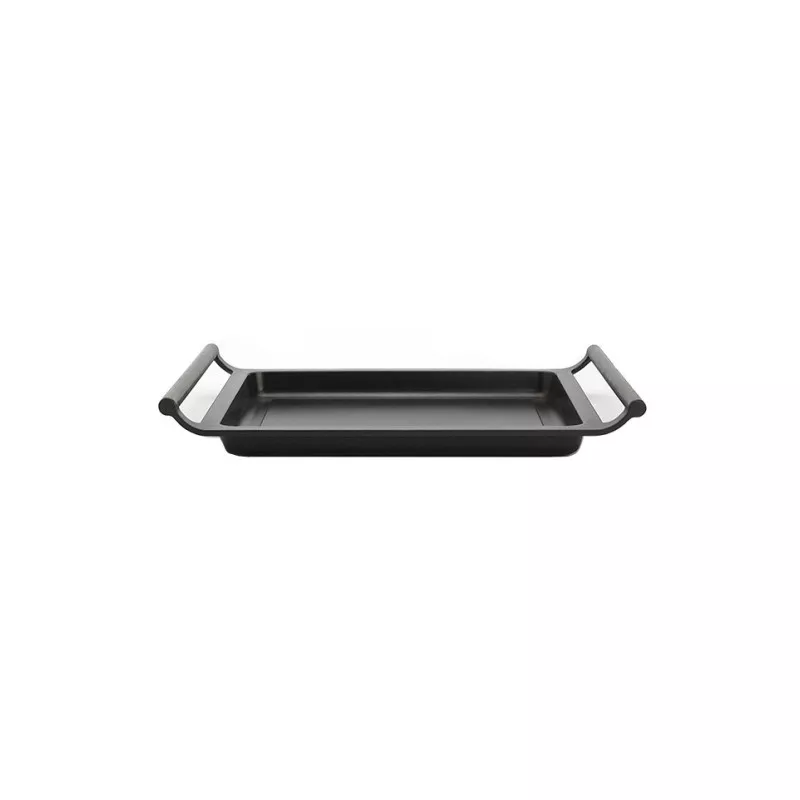 PARRILLA PLANA EFFICIENT 45 BRA de aluminio negro con asas ergonómicas y diseño resistente para cocina.