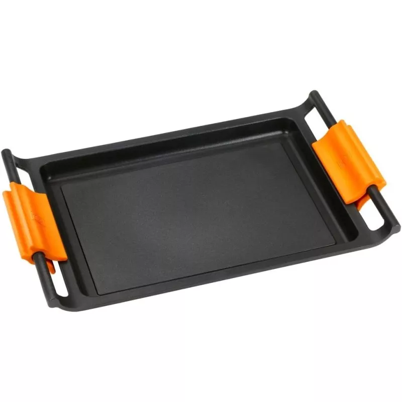 ASA SILICONA BRA E*2 PARRILLA 284008 resistente color negro con mangos naranjas, ideal para cocinar y servir alimentos.