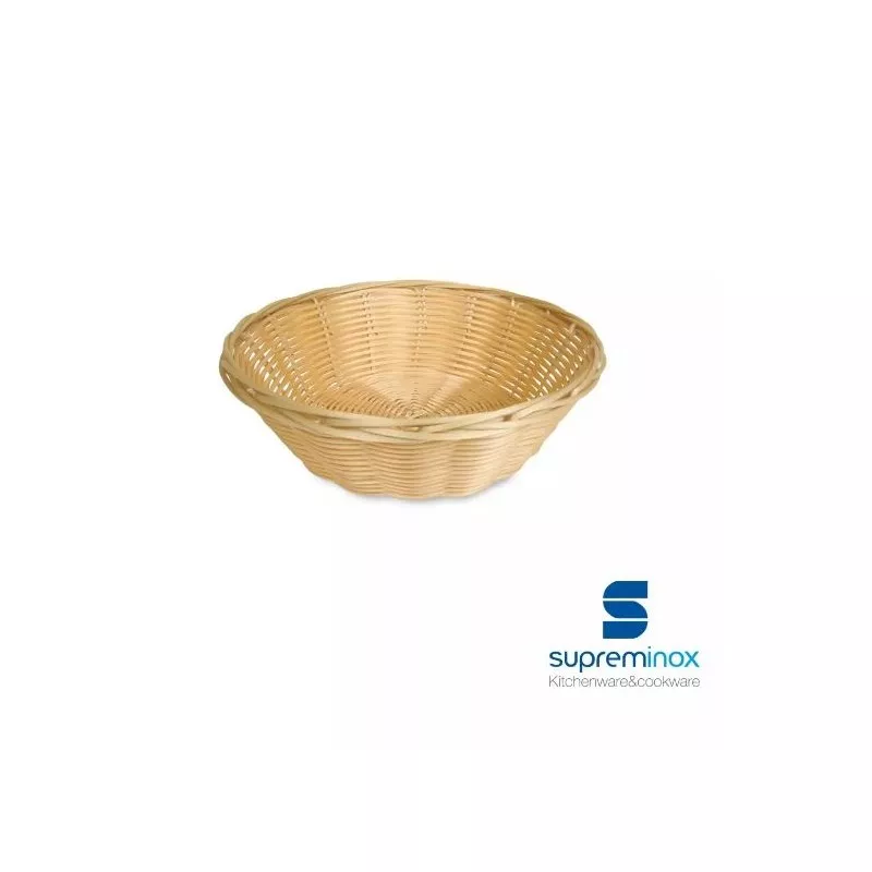 Cesta pan poly-rattan redonda 22x8 cm 9011 Supreminox color natural con diseño trenzado y acabado elegante.