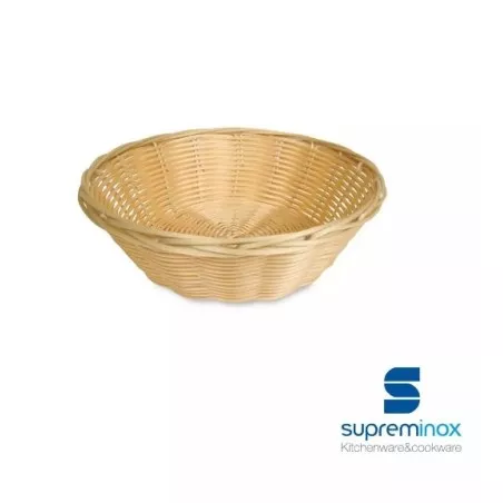Cesta pan poly-rattan redonda 22x8 cm 9011 Supreminox color natural con diseño trenzado y acabado elegante.