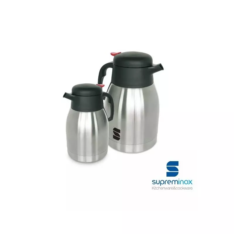 Jarra térmica acero inoxidable 1,5L Supreminox RFº6172 con diseño moderno y tapa de seguridad color negro