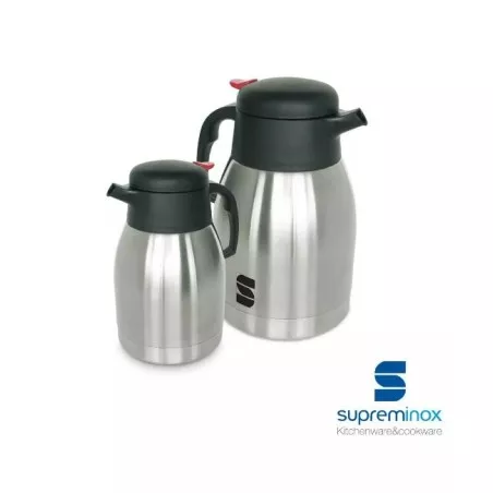 Jarra térmica acero inoxidable 1,5L Supreminox RFº6172 con diseño moderno y tapa de seguridad color negro