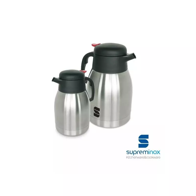 Jarra térmica acero inoxidable 2L Supreminox RFº6173 con diseño ergonómico y tapa de cierre hermético en color negro.