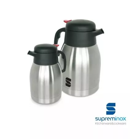 Jarra térmica acero inoxidable 2L Supreminox RFº6173 con diseño ergonómico y tapa de cierre hermético en color negro.