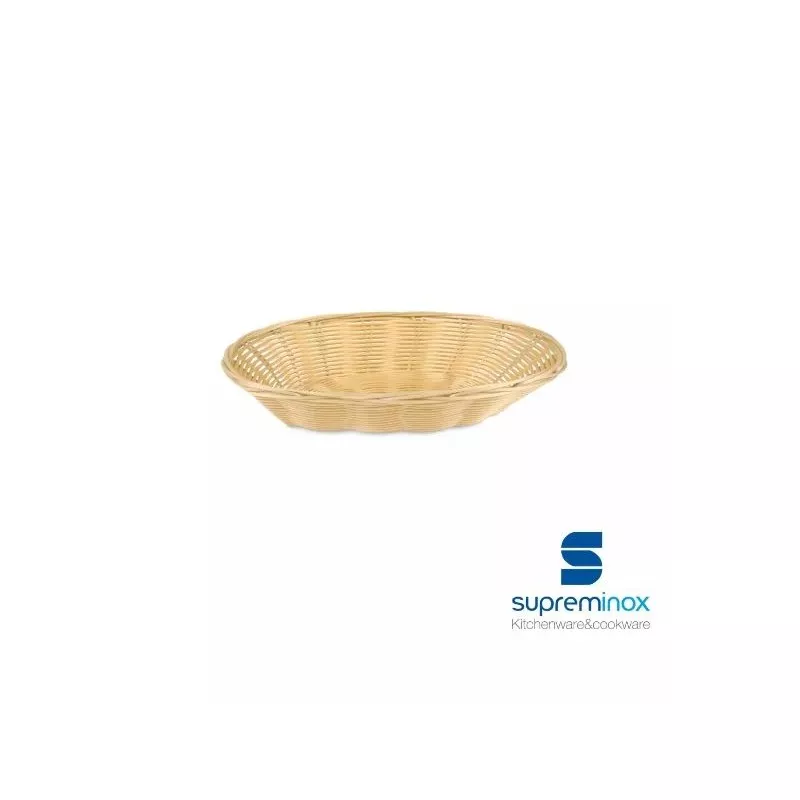Cesta pan baguette poly-rattan 23x10 cm 9023 Supreminox color beige con diseño trenzado y acabado ligero.